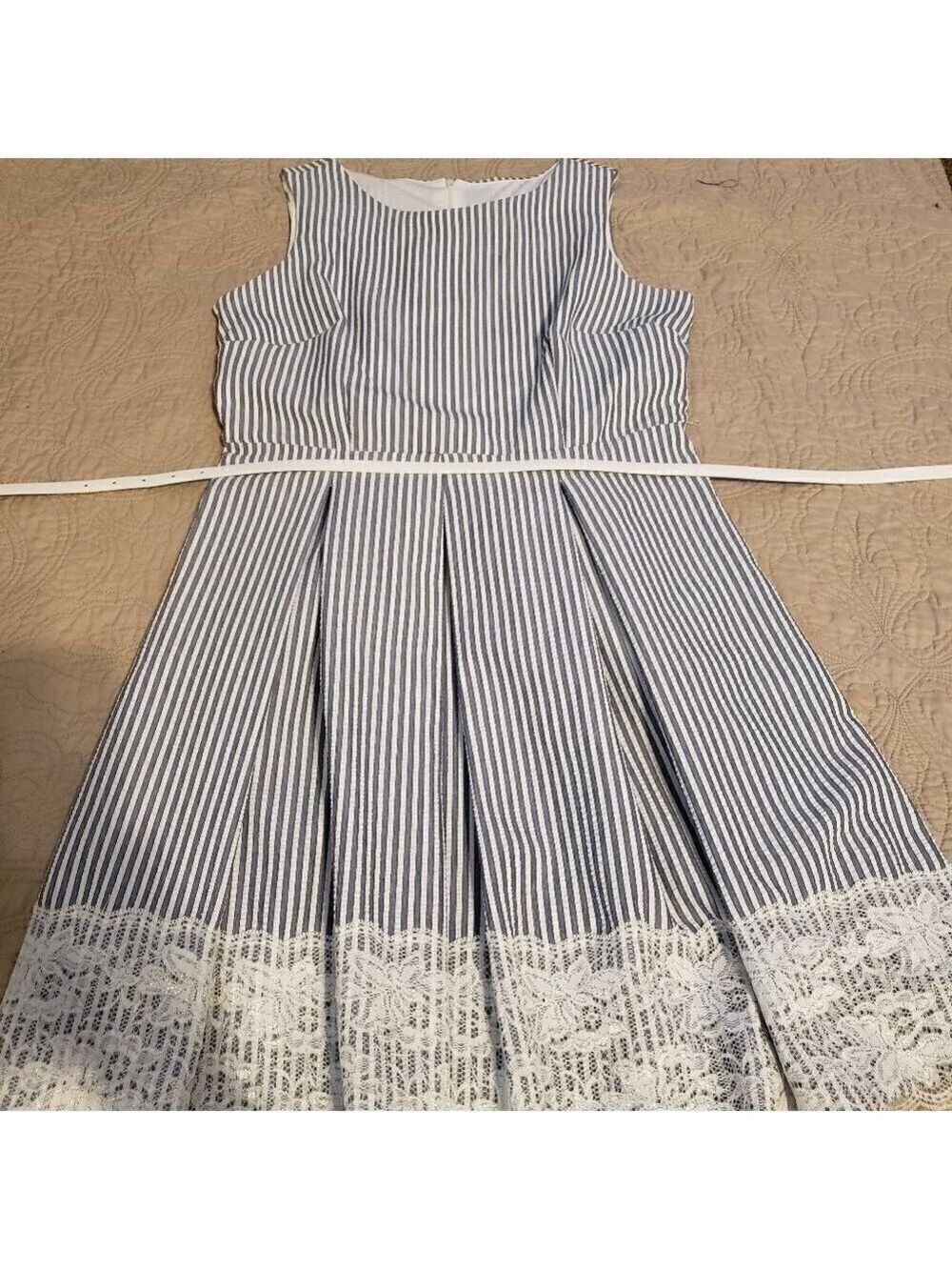 Madison Leigh Blue Seersucker dress with Lace trim - Picture 5 of 13
